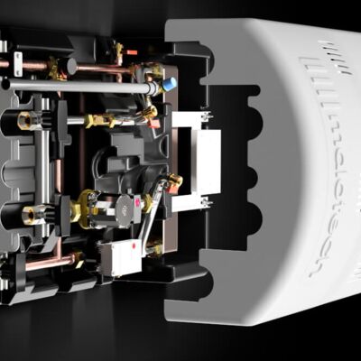 malotech speicherlademodul mit Haube in weiß Hintergrund schwarz